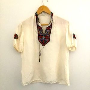 Vintage Embroidered Silk Blouse